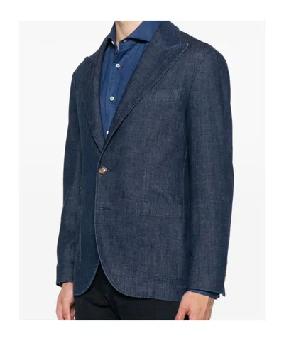 Brunello Cucinelli Single-breasted Cotton Denim Jacket With Patch Pockets In Blue