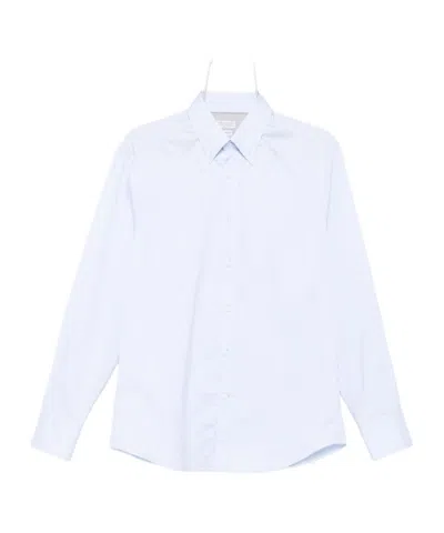 Brunello Cucinelli Cotton Shirt With Button-down Collar And Curved Hem In White