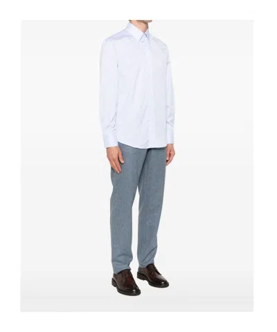 Brunello Cucinelli Cotton Shirt With Button-down Collar And Curved Hem In White