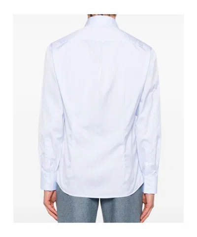 Brunello Cucinelli Cotton Shirt With Button-down Collar And Curved Hem In White