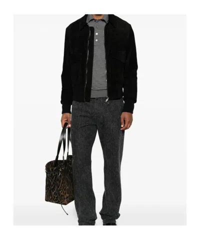 Tom Ford Grey Long-sleeved Polo Shirt With Classic Collar And Refined Trim In Gray