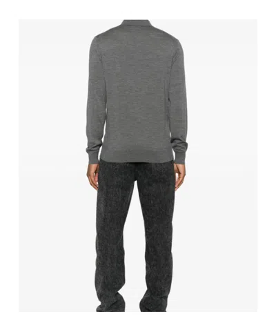 Tom Ford Grey Long-sleeved Polo Shirt With Classic Collar And Refined Trim In Gray