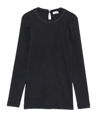 Brunello Cucinelli Cotton Crewneck Sweater In Black