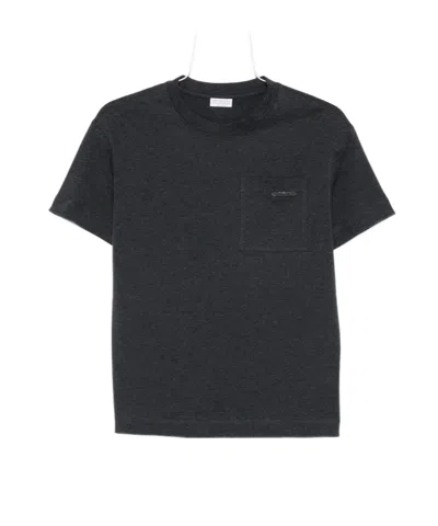 Brunello Cucinelli Crew Neck Cotton T-shirt With Patch Pocket In Black