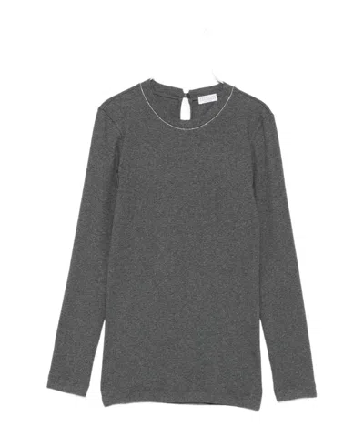 Brunello Cucinelli Cotton Crewneck Sweater Featuring Keyhole Detail