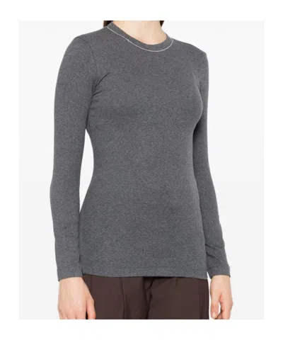 Brunello Cucinelli Cotton Crewneck Sweater Featuring Keyhole Detail