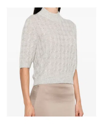 Brunello Cucinelli Cable Knit High Neck Jumper With Sequin Embellishments