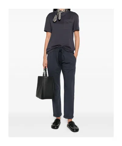 Brunello Cucinelli Crew Neck Cotton T-shirt With Patch Pocket In Blue