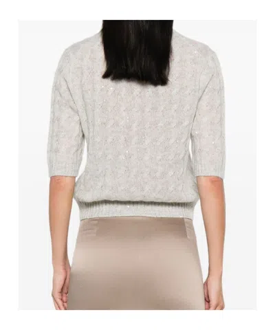 Brunello Cucinelli Cable Knit High Neck Jumper With Sequin Embellishments
