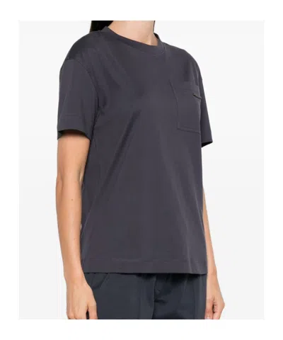 Brunello Cucinelli Crew Neck Cotton T-shirt With Patch Pocket In Blue