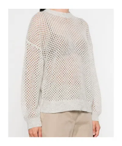Brunello Cucinelli Wool Sweater Mesh Design Subtle Shimmer