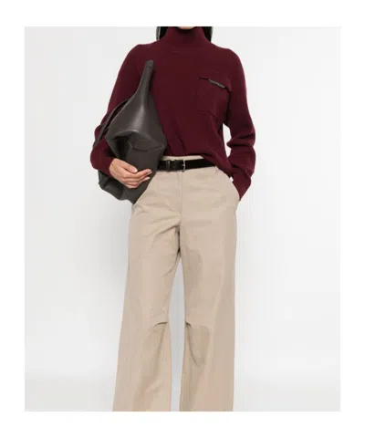 Brunello Cucinelli Cashmere Turtleneck Sweater Chest Pocket In Burgundy