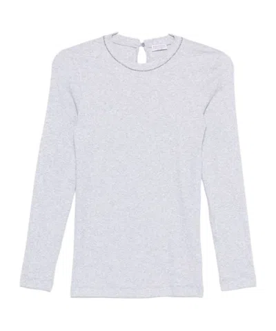 Brunello Cucinelli Crewneck Cotton Sweater With Back Keyhole Detail
