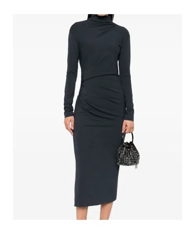 Brunello Cucinelli Wool Blend Midi Dress With Gathered Detail