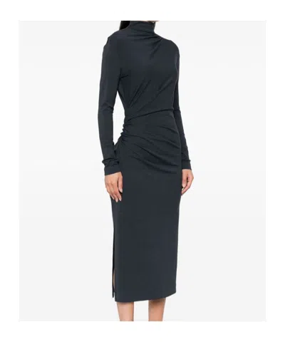 Brunello Cucinelli Wool Blend Midi Dress With Gathered Detail