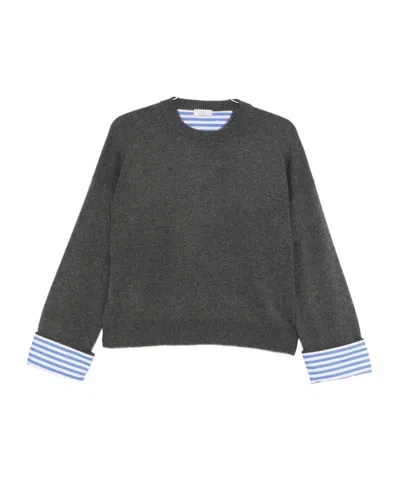 Brunello Cucinelli Cashmere Crewneck Sweater With Striped Cuffs
