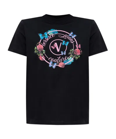 Versace Jeans Round Neck Short Sleeve T-shirt In Black