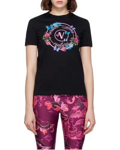 Versace Jeans Round Neck Short Sleeve T-shirt In Black