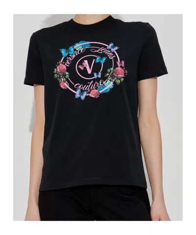Versace Jeans Round Neck Short Sleeve T-shirt In Black