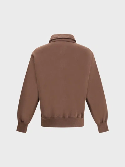 Prada Ribbed Polo Sweatshirt With Collar And Cuffs In Brown