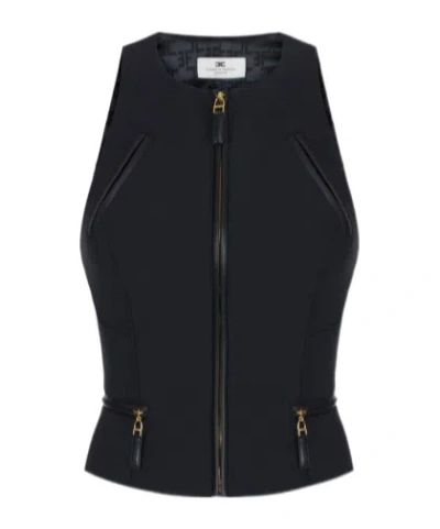 Elisabetta Franchi Double Crepe Top With Black Zip Details In Black