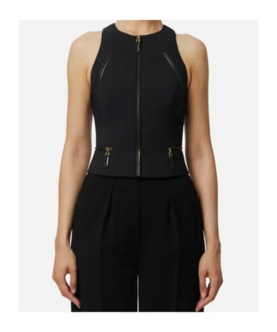 Elisabetta Franchi Double Crepe Top With Black Zip Details In Black