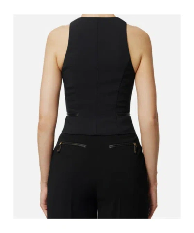 Elisabetta Franchi Double Crepe Top With Black Zip Details In Black