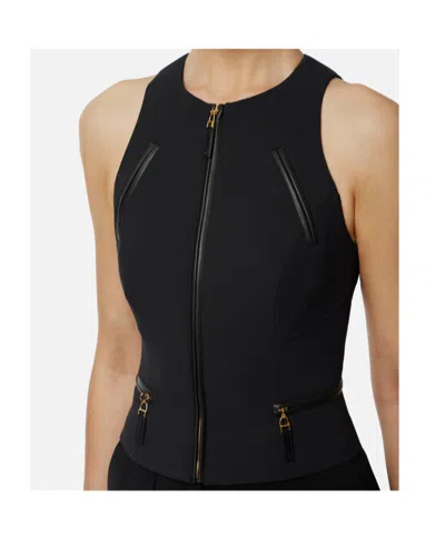 Elisabetta Franchi Double Crepe Top With Black Zip Details In Black