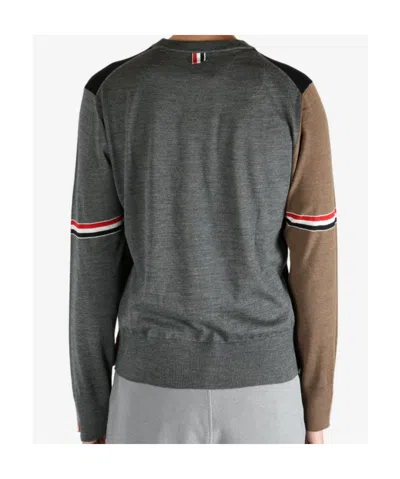 Thom Browne Fun-mix Colorblock Relaxed Virgin Wool Crewneck Sweater In Black