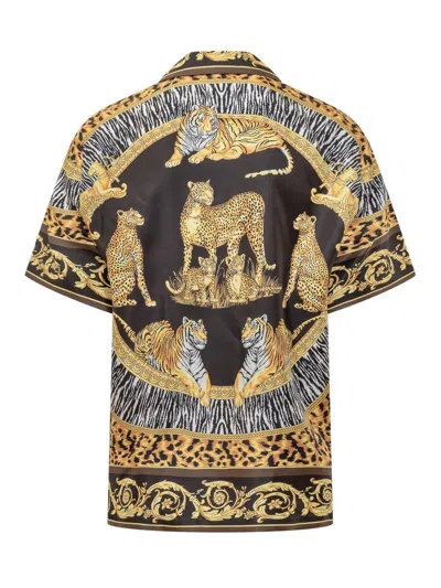 Versace Leopard Printed Short-sleeved Shirt In Multi