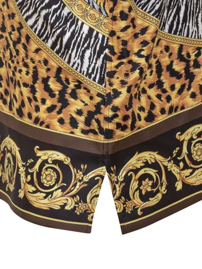 Versace Leopard Printed Short-sleeved Shirt In Multi