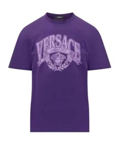Versace Medusa Head Printed Crewneck T-shirt In Purple