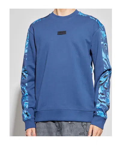 Versace Jeans Couture Barocco Printed Crewneck Sweatshirt In Blue
