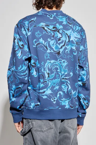 Versace Jeans Couture Barocco Printed Crewneck Sweatshirt In Blue