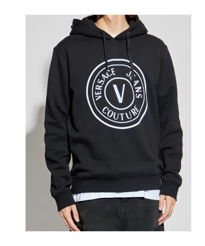 Versace Jeans Couture Logo Printed Drawstring Hoodie In Black