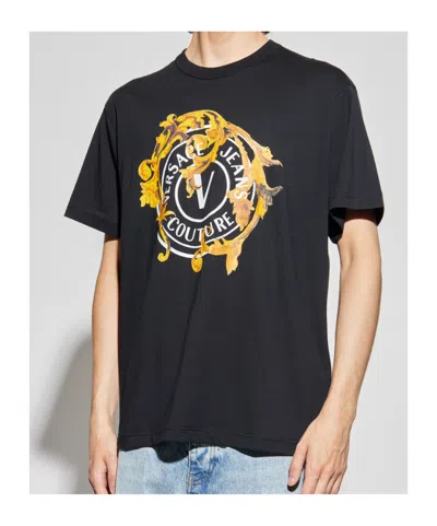 Versace Jeans Couture Logo Printed Crewneck T-shirt In Gray