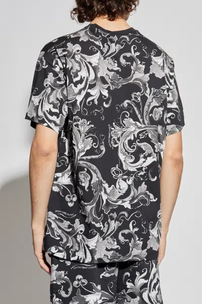 Versace Jeans Couture Barocco Printed Crewneck T-shirt In Gray