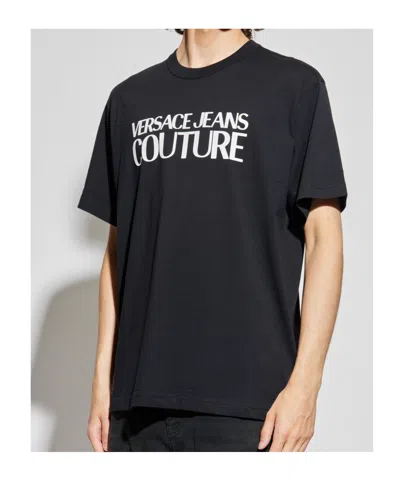 Versace Jeans Couture Logo Printed Crewneck T-shirt In Black