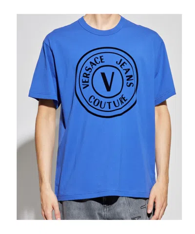 Versace Jeans Couture Logo Printed Crewneck T-shirt In Blue