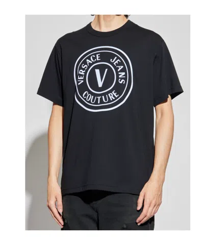 Versace Jeans Couture Logo Printed Crewneck T-shirt In Blue