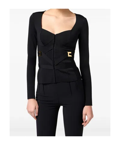 Elisabetta Franchi Corset-detail Long-sleeve T-shirt