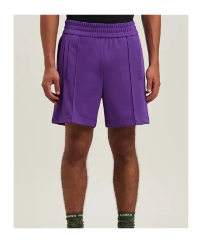Palm Angels Back Curved Logo Track Shorts Purple In Blue