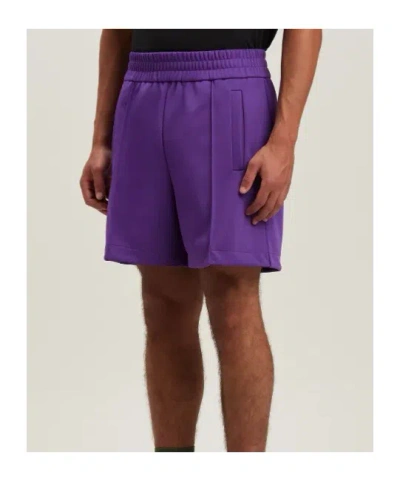 Palm Angels Back Curved Logo Track Shorts Purple In Blue