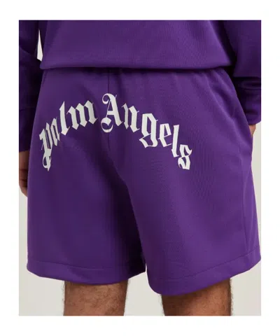 Palm Angels Back Curved Logo Track Shorts Purple In Blue