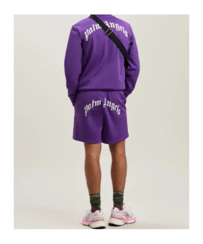 Palm Angels Back Curved Logo Track Shorts Purple In Blue