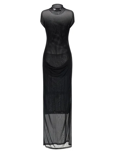 Jean Paul Gaultier Sheer Mesh Maxi Dress With Cap Sleeves In Black
