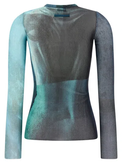 Jean Paul Gaultier Crew Neck Sheer Abstract Print Top In Multi