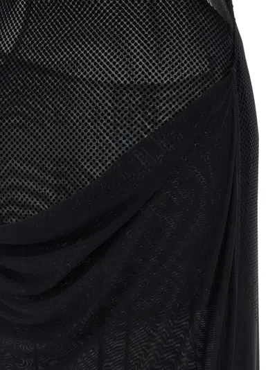 Jean Paul Gaultier Sheer Mesh Maxi Dress With Cap Sleeves In Black