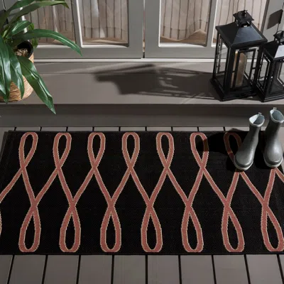 Safavieh Courtyard Machine Made Indoor/outdoor Area Rug, Black / Creme Contemporary Style Easy Care In Black