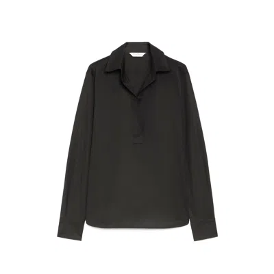 Max Mara V-neck Black Cotton Shirt With Loose Silhouette In Black